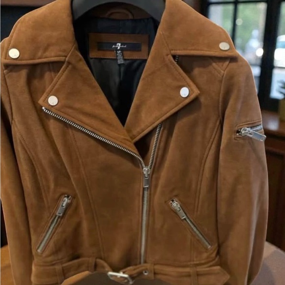 7 For All Mankind Jackets & Blazers - 7 For All Mankind Tan Leather Biker Jacket